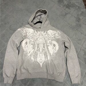 Men's Light Gray Graphic Hoodie Sweatshirt with White Front Print